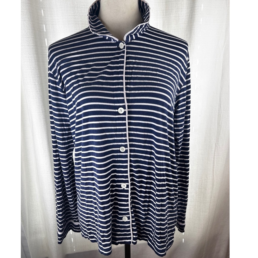 J.Crew Women Navy White Striped Lyocell Ecovero Button Pajama Top S